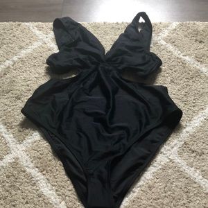 Brand New Forever 21+ black one piece swim suit with cut outs